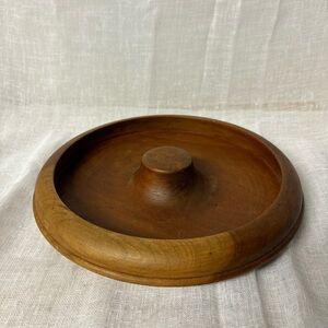 VTG Wooden carved round nut / key bowl with felt bottom